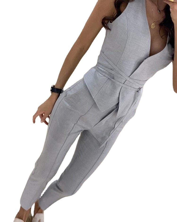 Cross-border Independent Station Foreign Trade 2023 Summer New Set Temperament Waist Sexy Vest Leggings Two-piece Set for Women