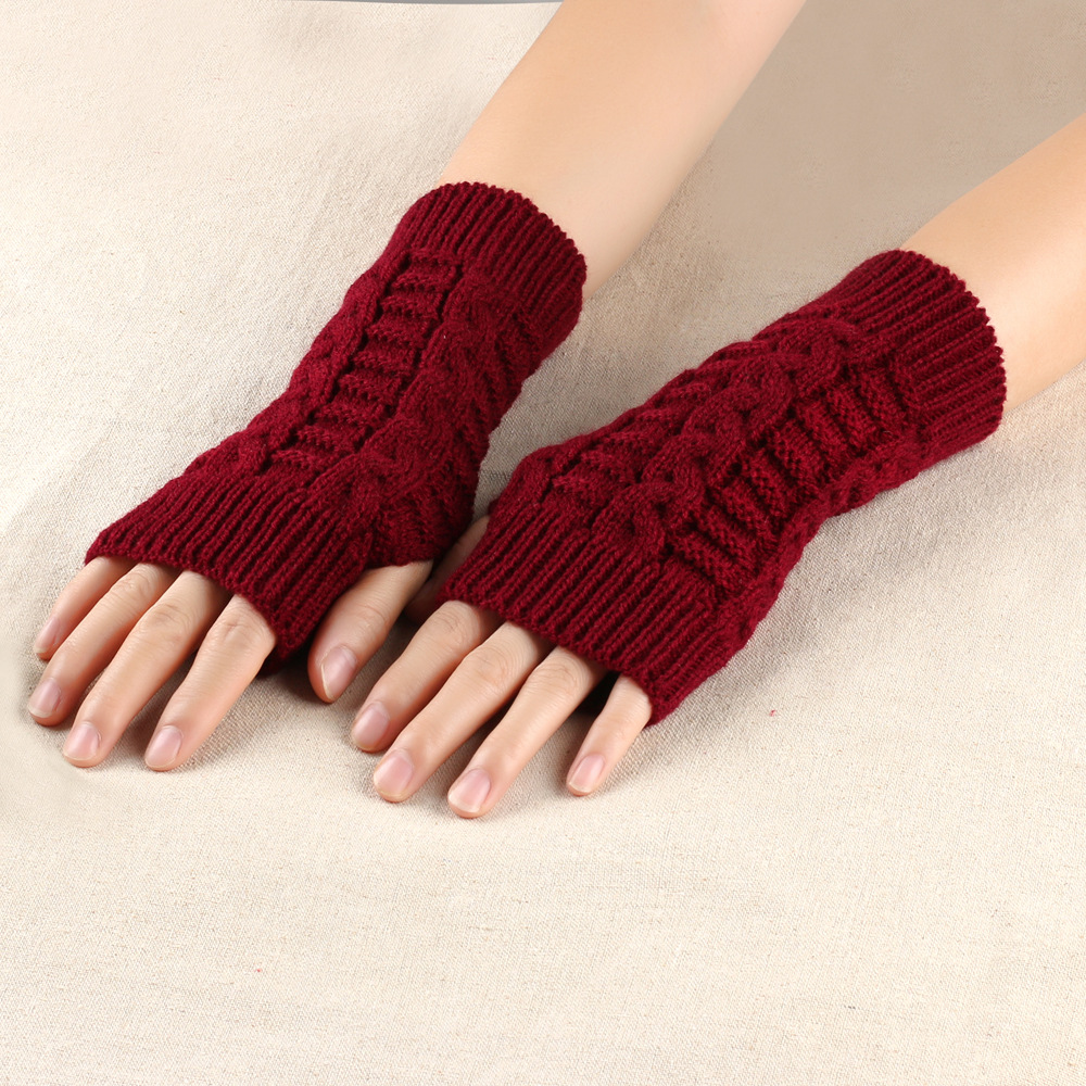 Winter Open Finger gloves Women's Computer Short gloves Warm Lengthened gloves Japanese and Korean Popular Half Finger Wool Flat Mouth gloves_voghion.com