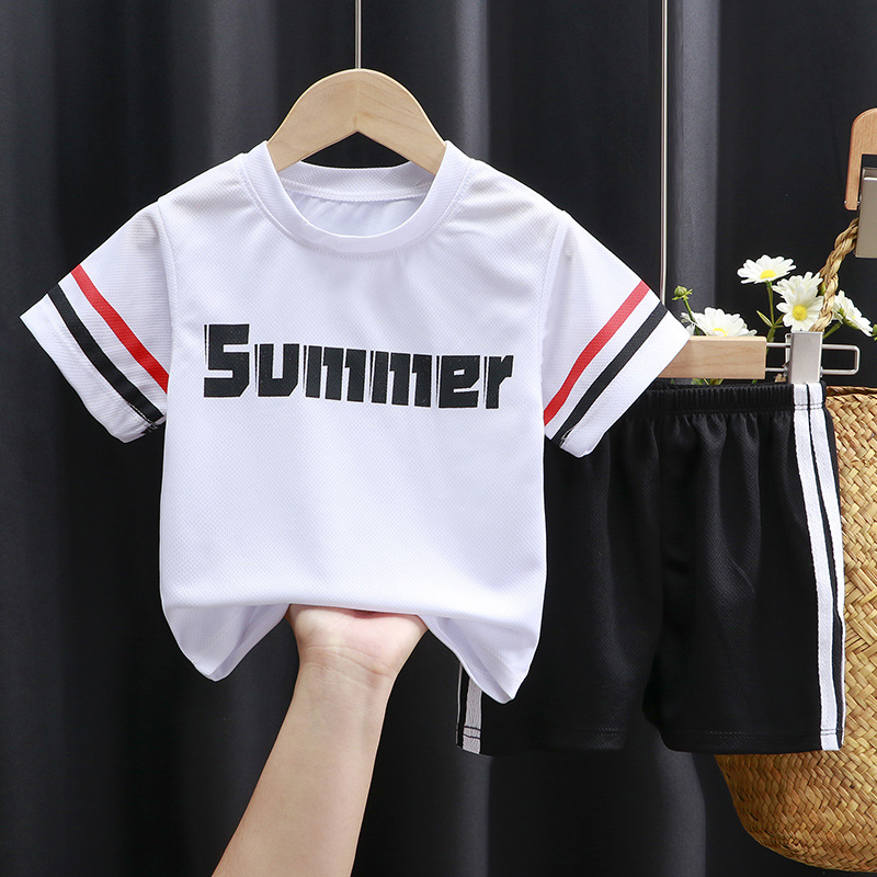 Children's short-sleeved suit running sportswear casual quick-drying clothes boys and girls Summer new T-shirt shorts two-piece suit