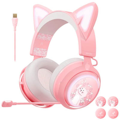 Cross-border new product shuomeike GS510 pink cat ear luminous game chicken e-sports headset 2.4g wireless headset