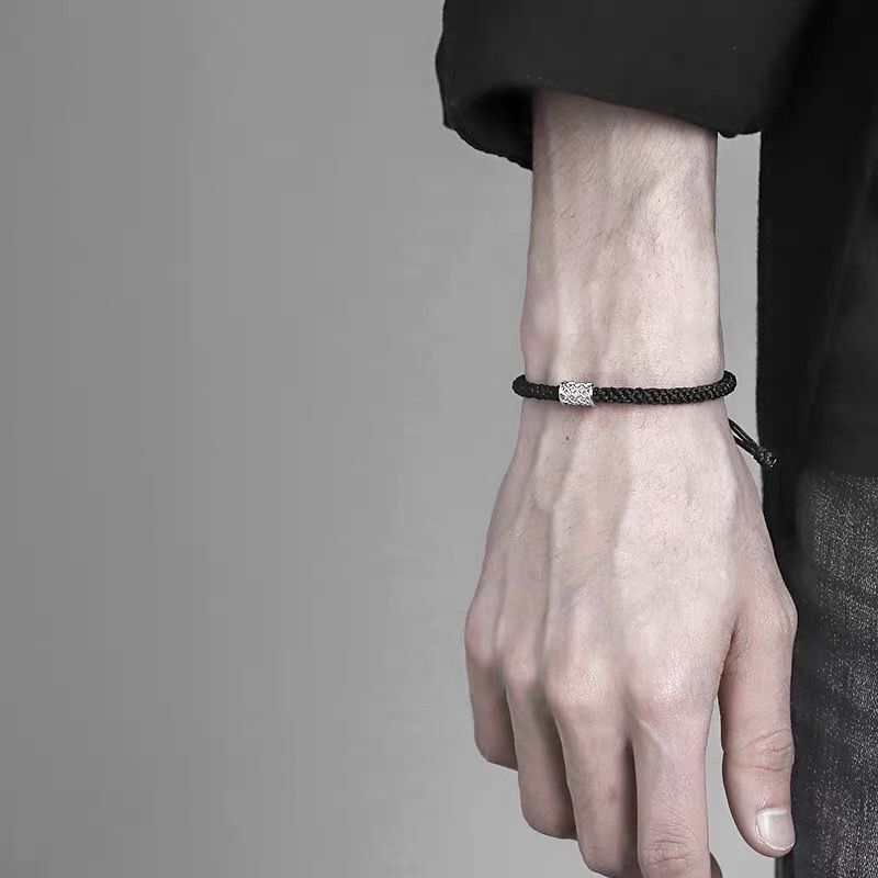 S925シルバーブレスレット男潮小衆デザインins冷淡風レトロファッションシンプル男編み手綱アクセサリー|undefined