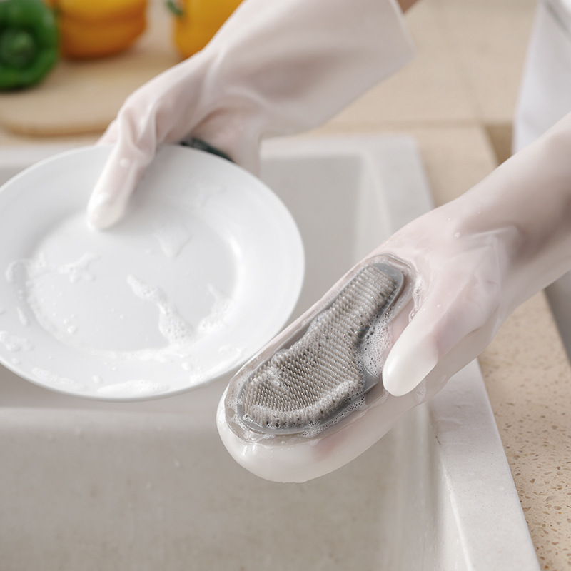 Multi-functional bowl brush gloves durable latex household waterproof non-slip kitchen cleaning dishwashing thin rubber