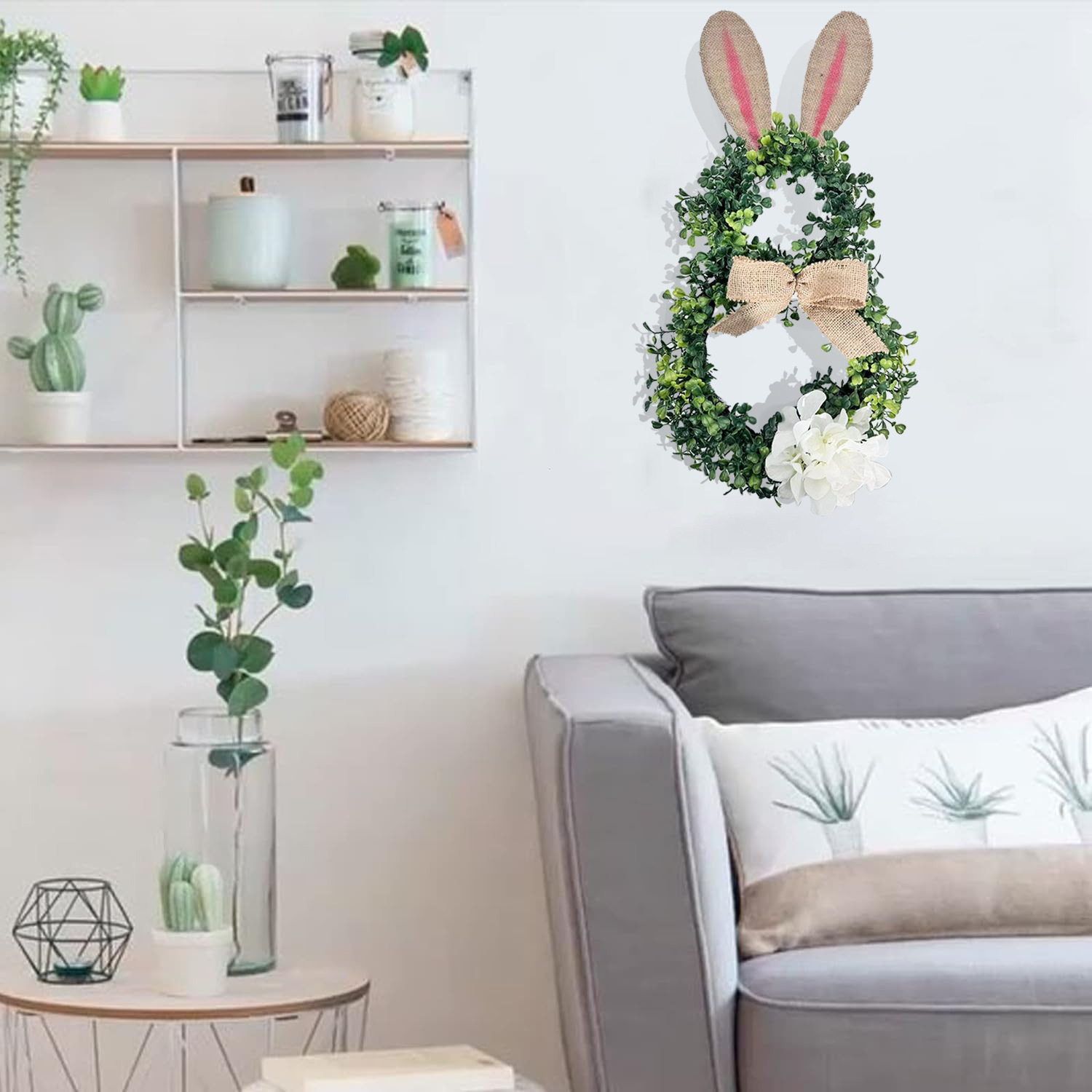 Meimei 2024 new cross-border Easter rabbit Garland front door hanging home decoration Photography simulation green plant