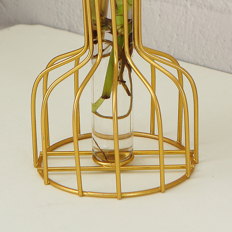 Wholesale Nordic Iron Gold Small Diameter Vase Ornaments Living Room Desktop Decorations Hydroponic Glass Tube Utensils