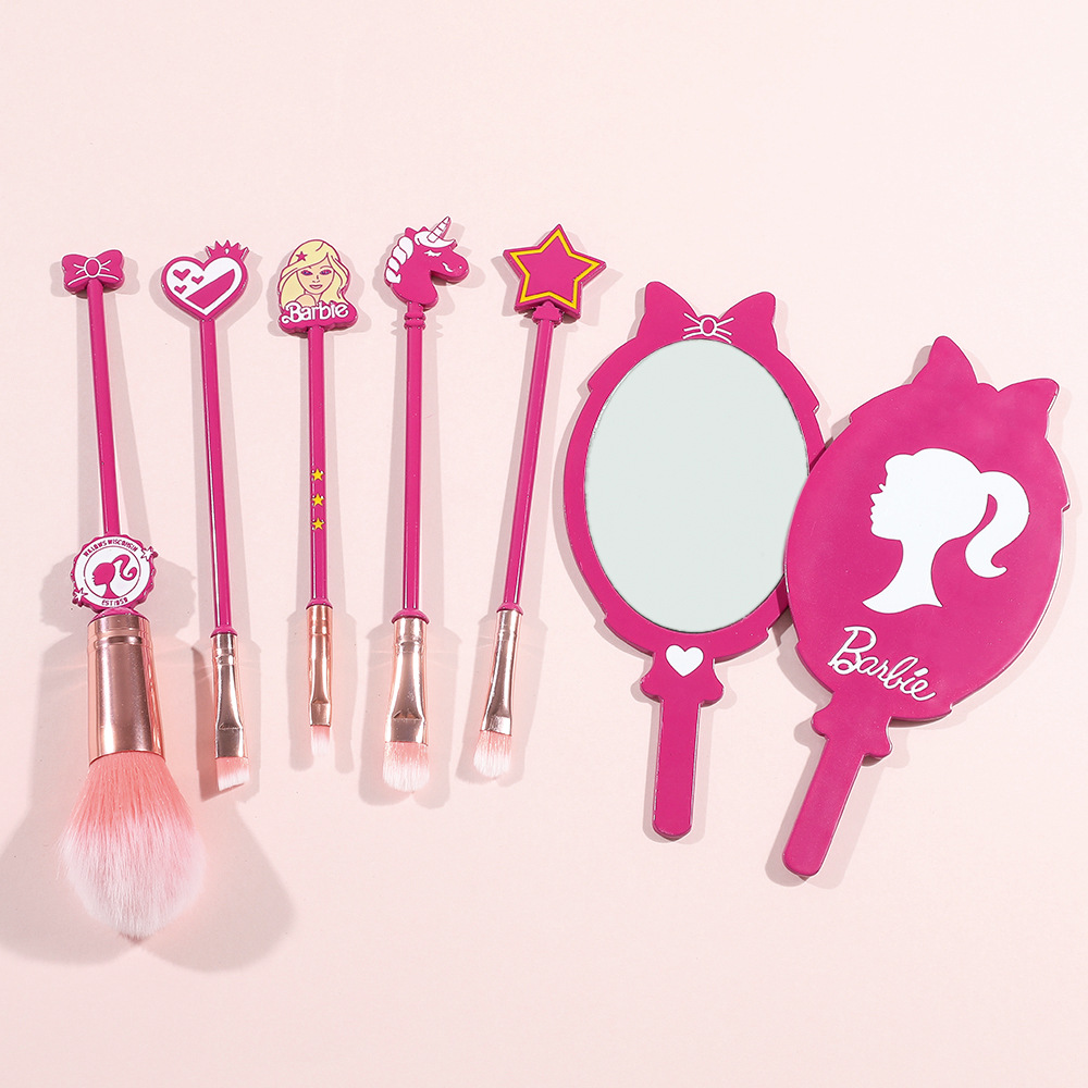 New product cross-border exclusive for Barbie makeup brushes full set barbie makeup mirror portable cartoon eye shadow brush