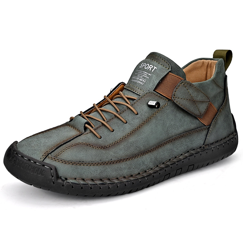 Cross-border plus size men's leather shoes low-top handmade stitching casual men's shoes flat slip-on loafers men's driving shoes