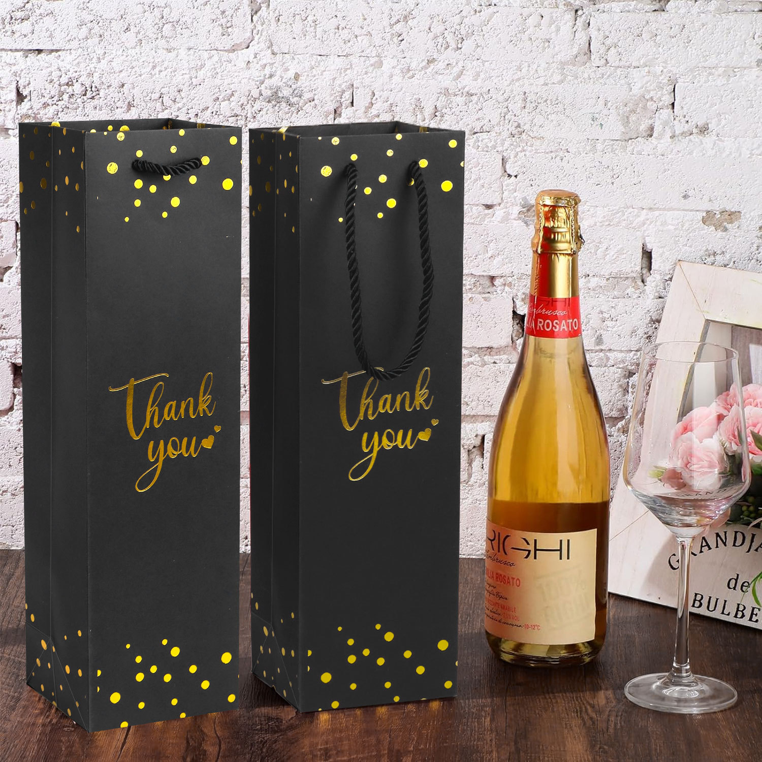 In stock red wine bag Kraft paper wine packaging bag bronzing hand bag thank you paper bag cross-border gift bag