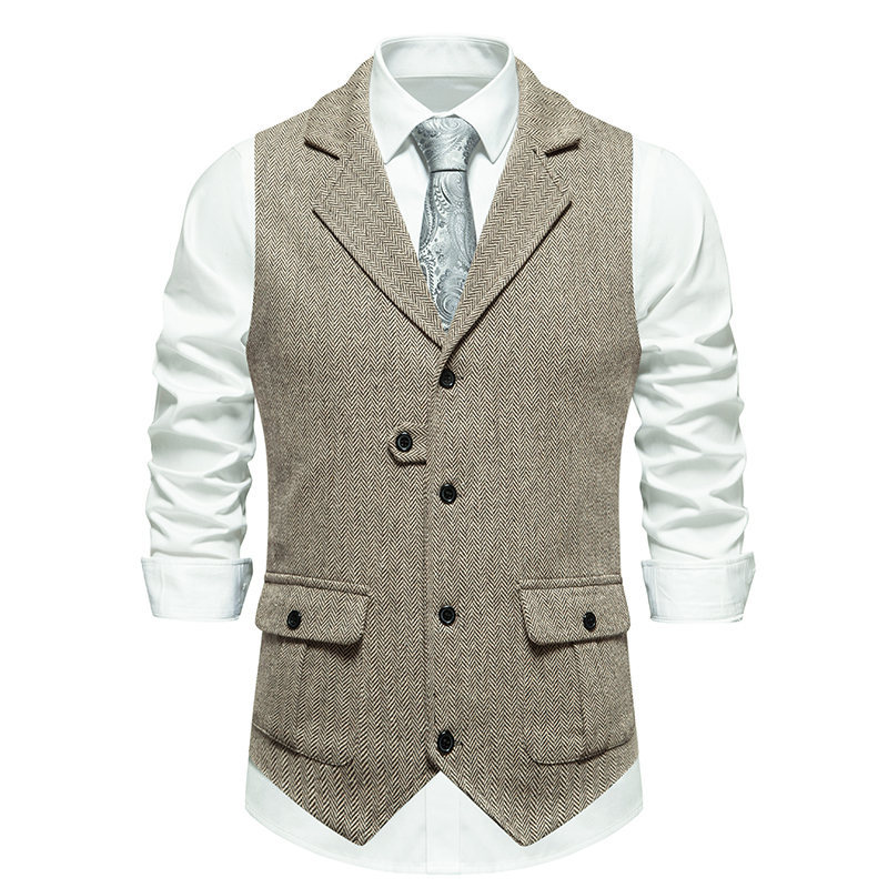 24 cross-border men's clothing Amazon Men's herringbone tweed suit vest retro lapel vest men's vest
