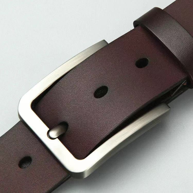 Men's Genuine Leather Belt Pin Buckle Retro Jeans Belt Men's Two-Layer Cowhide Whole-Cut Middle-Aged and Aged Leather Belt Men