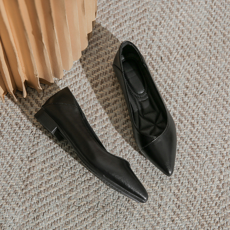 Soft Sole Work Shoes 2023 Summer New Pointed Flat Single Shoes Soft Leather Shallow Mouth Comfortable Professional Shoes Interview Shoes