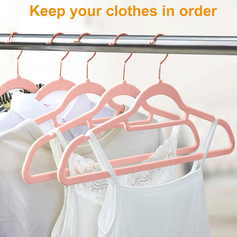 Flocking Hangers Rose Gold Hook Pink Flocking Hangers Finisher Traceless Velvet Suede Non-slip Clothes Support Clothes Hanging