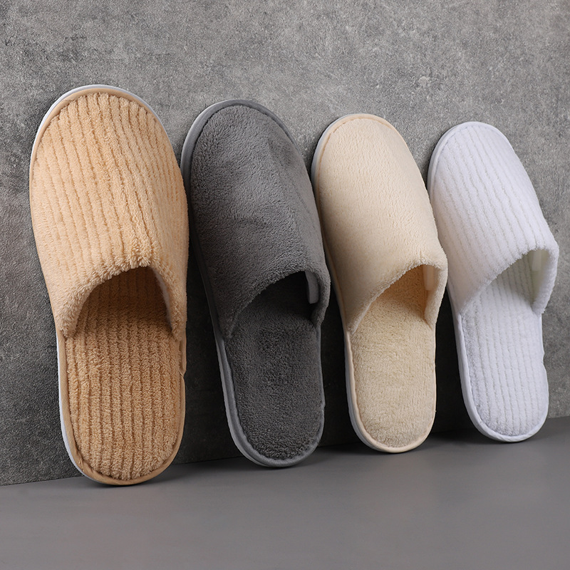 Five-star hotel home-use disposable slippers for guests coral fleece slippers wholesale winter thick bottom non-slip