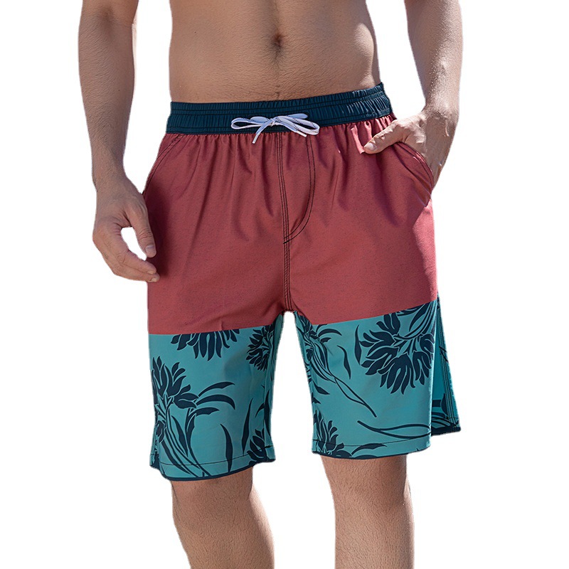 Beach Pants Men's Quick-drying Loose Half-length Pants Color-block Printed Four-sided Elastic Cross-border Leisure Holiday Beach Shorts Trendy