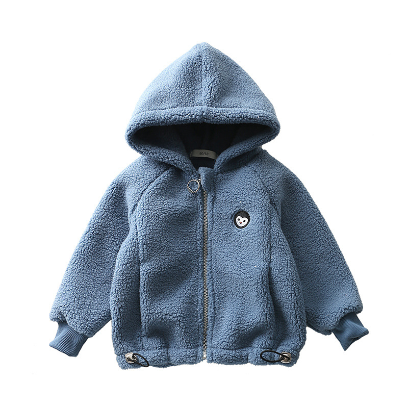 Children's Autumn and Winter Coat 2023 Spring and Autumn Particles Velvet Jacket Coat Fleece-lined Thickened Hooded Warm Jacket Coat