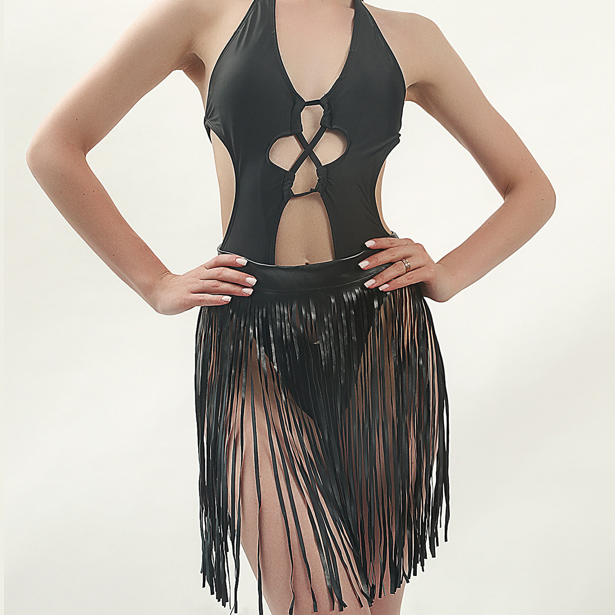 Amazon Clothing Women's European and American Sexy Tassel Skirt PU Leather Dance Skirt Fashion Personality Fashion Nightclub Hip Skirt