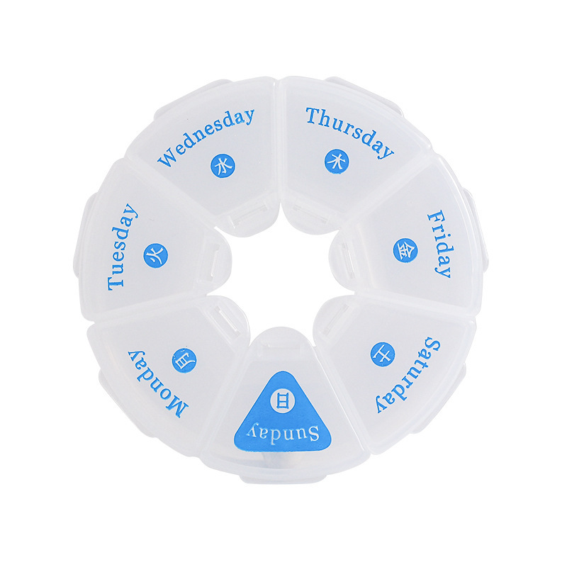 Japan km.1253.Seven-grid Week Pills Box Round Tablet Storage Box Travel Pills Box