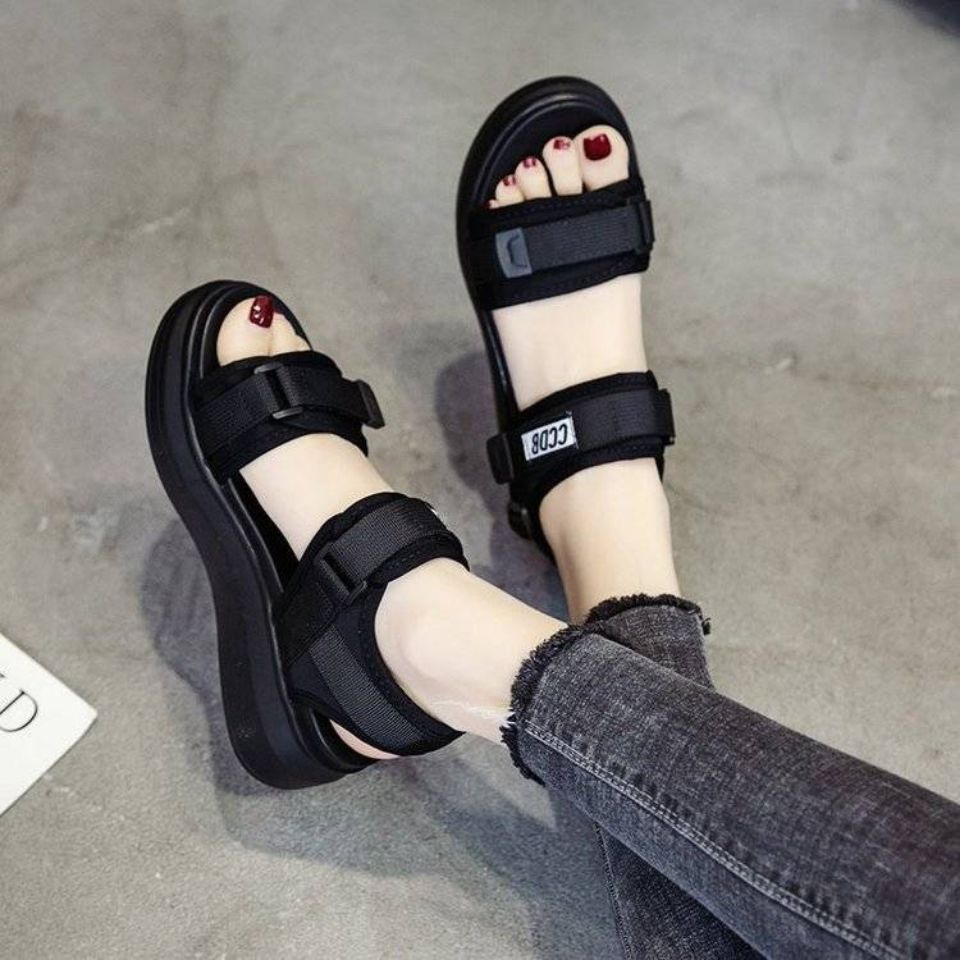 Women's sports sandals 2023 Summer new sports Net red platform wedge flat soft bottom beach shoes for students