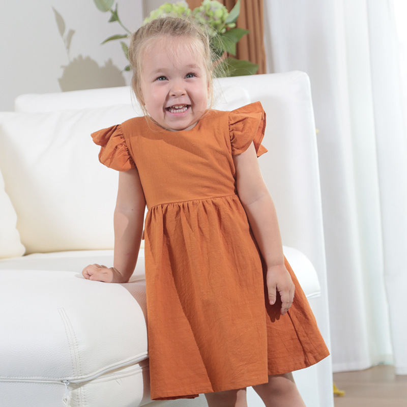 Cross-border Europe and the United States new girls dress baby cotton and linen solid color bow princess tutu skirt children's children's clothing