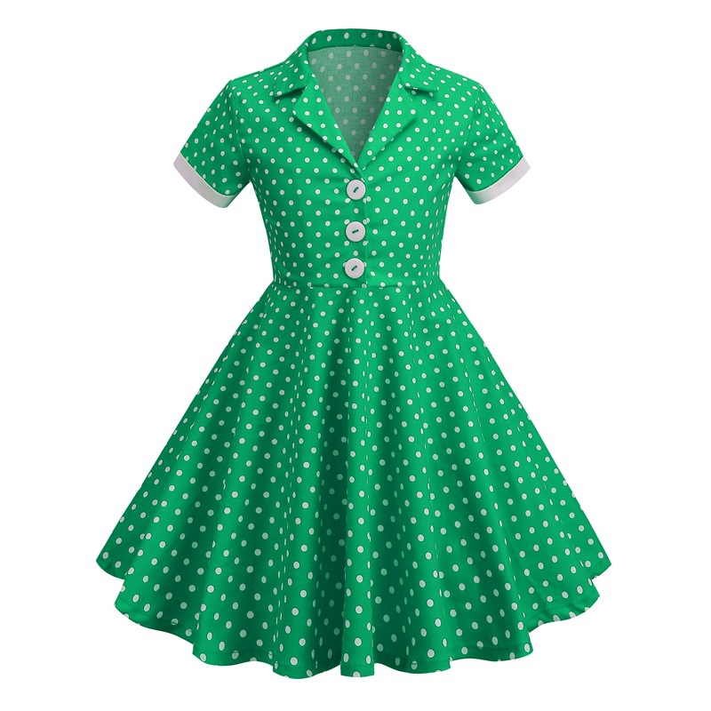 Amazon cross-border European and American women's children's clothing foreign trade dress short sleeve polka dot retro children's clothing dress