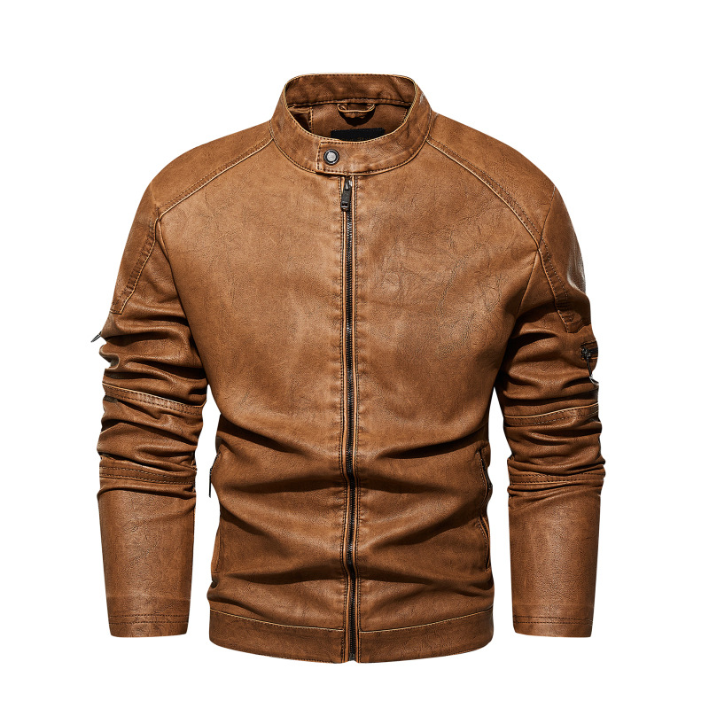 21 New washed faded four generations washed men's leather coat foreign trade cross-border boutique leather coat European and American size independent station Amazon
