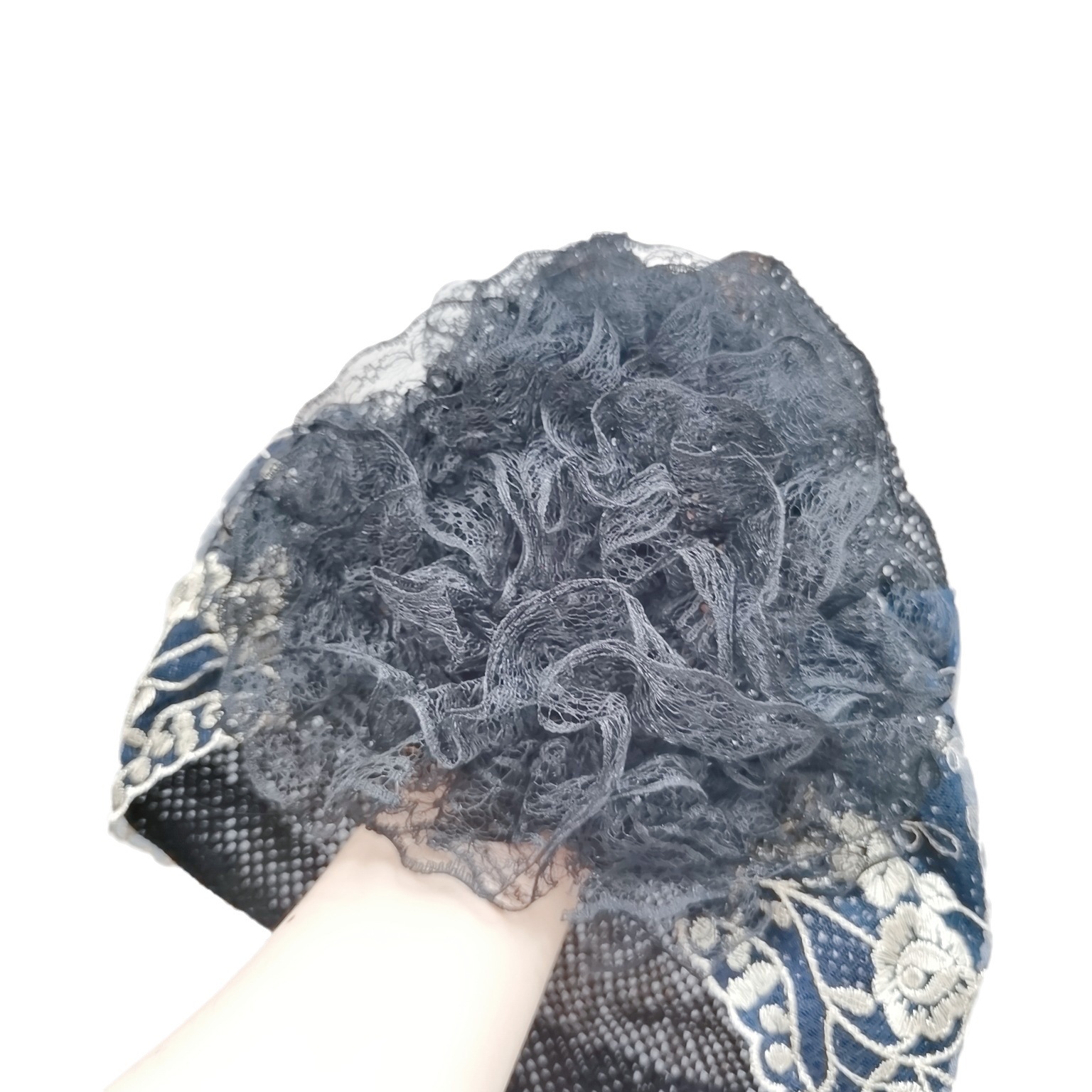 Four Seasons Embroidered Flower Bag Head Cap Thin Lace Cap Stylish White Hair Cover Cap Fashionable Home Hair Band Big Flower Cap
