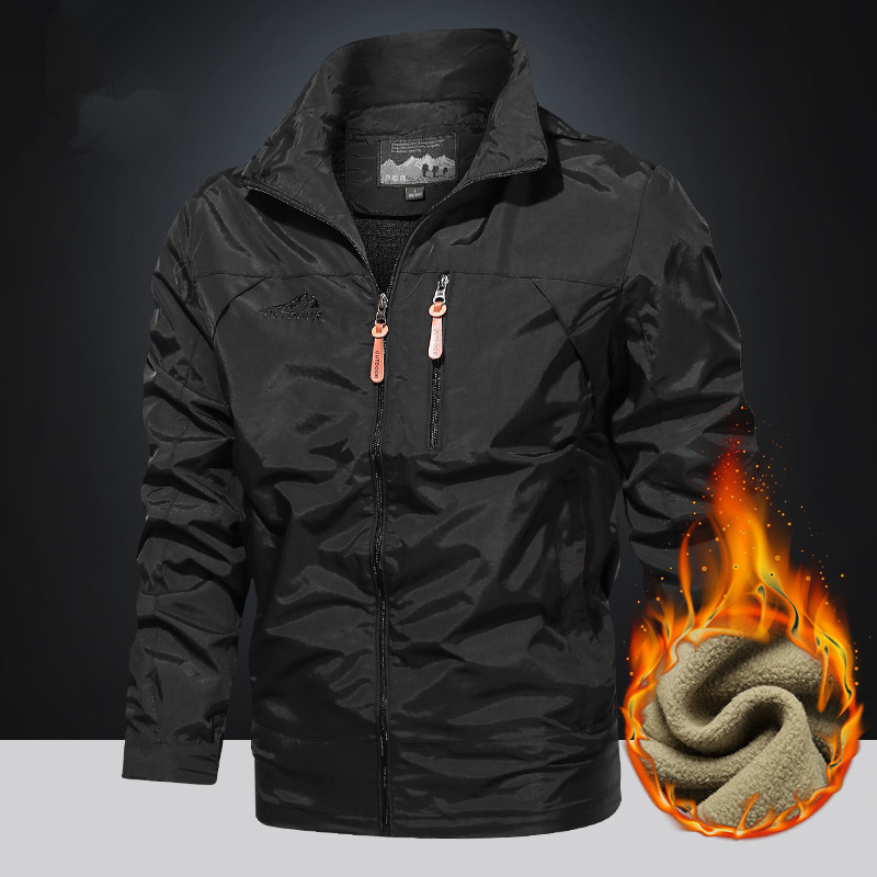 2022 new autumn and winter plus size fleece-lined jacket men's warm windproof waterproof outdoor hooded jacket men's jacket