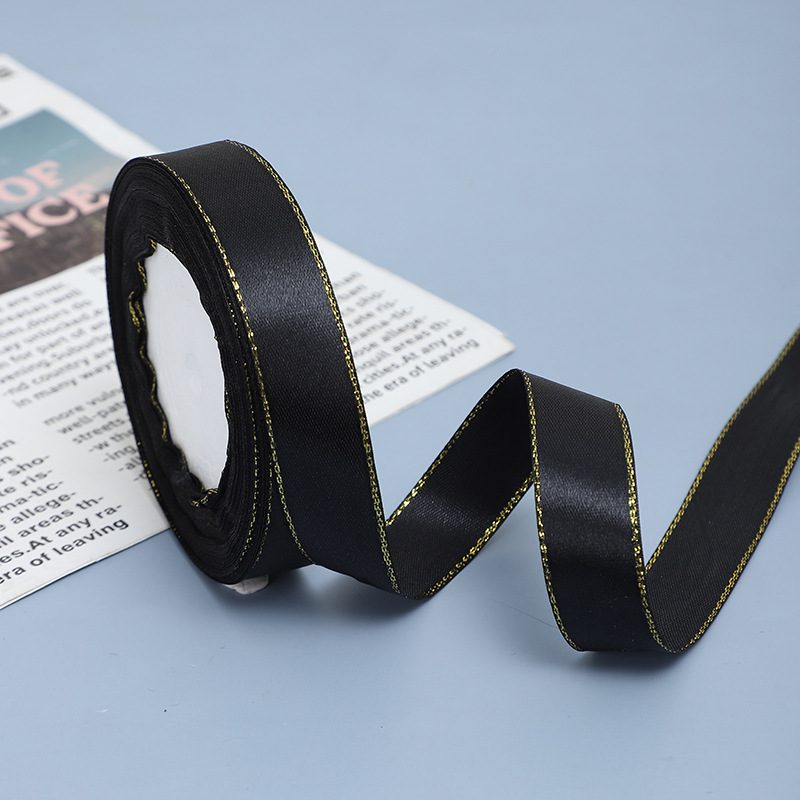 2cm Double Gold Ribbon Gift Flower Packaging Ribbon Ribbon Cake Box Fruit Ribbon 22 m Factory Direct Supply