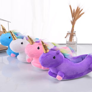Factory Wholesale Unicorn Plush Slippers Rainbow New All-inclusive Winter Warm Home Couple Cotton Slippers