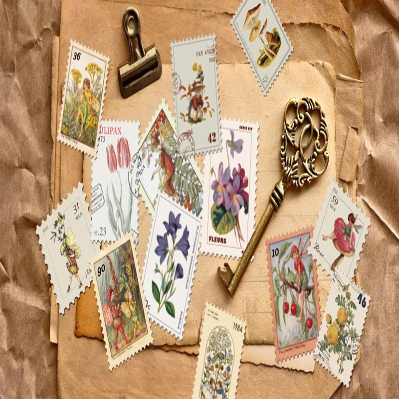 50 Stamps Effect Drawing Hand Account Stickers Retro Landscape Hand-painted Oil Painting Style Hand Account Stickers Girls Cane Stickers
