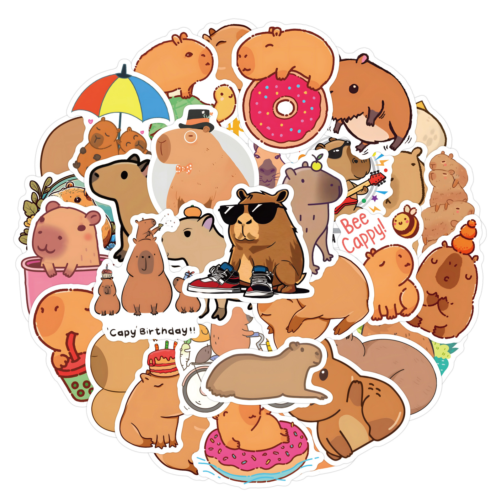 60 cartoon Capybara Capybara graffiti stickers children's DIY skateboard luggage mobile phone waterproof stickers