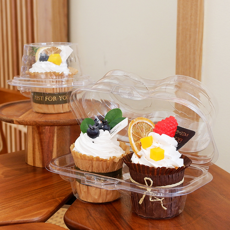 Paper cup cake packaging box, single 2 pieces transparent muffin cups, egg tart, tiramisu, dessert, baking box