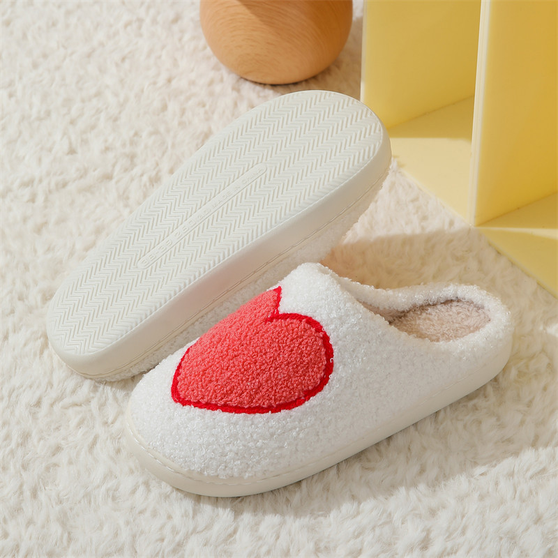 Pantofole di cotone con faccina sorridente, caldo inverno, grande amore, all'ingrosso, per donna, per interni, in peluche, calde, per la casa_voghion.com
