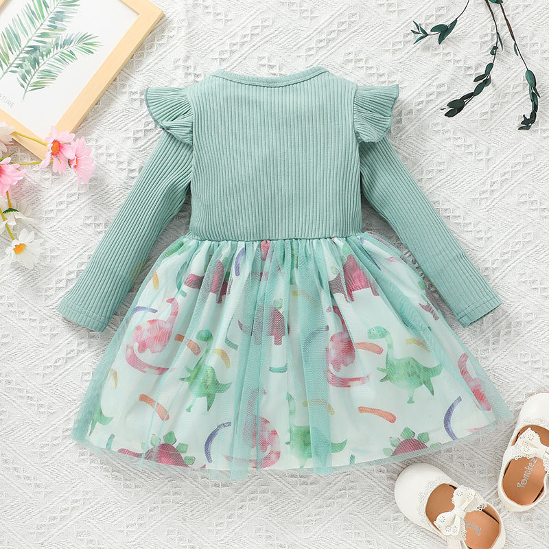 2023 New Girls European and American Pit Long Sleeve Dress Western Style Spring and Autumn Baby Cute Mesh Dress Monopoly
