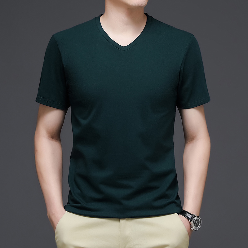 Light board blank white cotton V-neck short-sleeved T-shirt men's fashion brand summer New loose men's half-sleeved T-shirt top