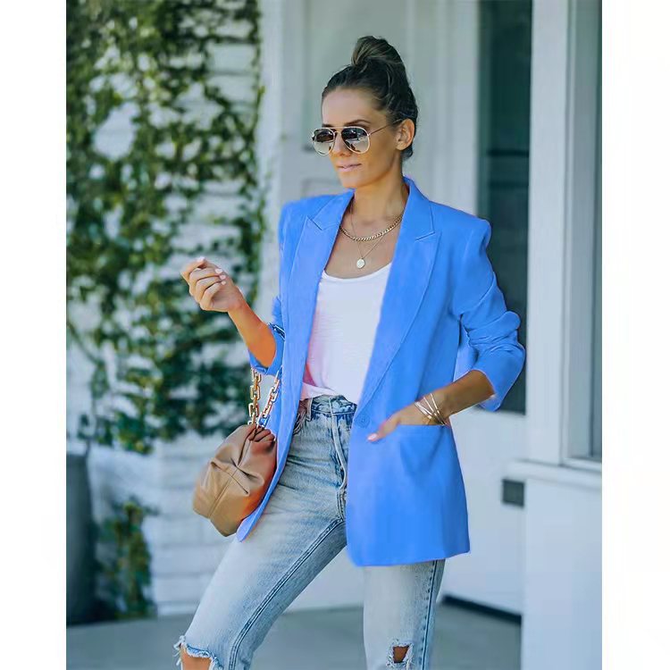 in stock 2024 European and American women's foreign trade new autumn and winter long sleeve small suit OL temperament professional slim coat coat