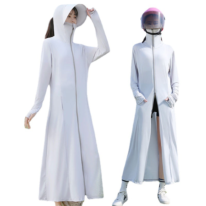 MEETSUNNY 2024 Summer New Sunscreen Clothing Women's Hooded Long Over-the-Knee Ice Silk Sunscreen Clothing Thin Coat