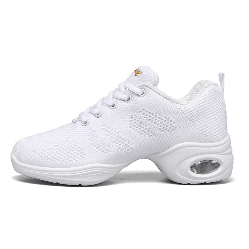 Square Dancing Shoes Adult Dancing Shoes Women's Soft Sole Mid-Heeled Mesh Surface Breathable Dancing Shoes Aerobics White Purple