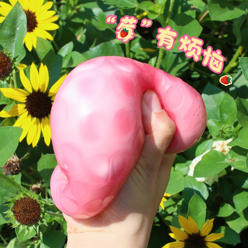 Strawberry pinch music trick decompression toy light-changing strawberry TPR decompression ball flour ball