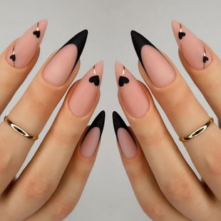Wear nail piece frosted black French love gold thread wear nail sweet cool nail piece finished detachable Advanced