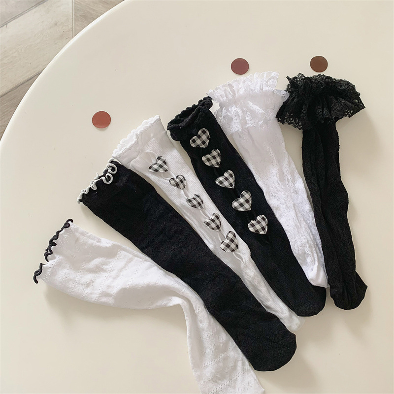 Girls socks Korean Lolita children's calf socks 2223 summer new mesh breathable lace JK socks