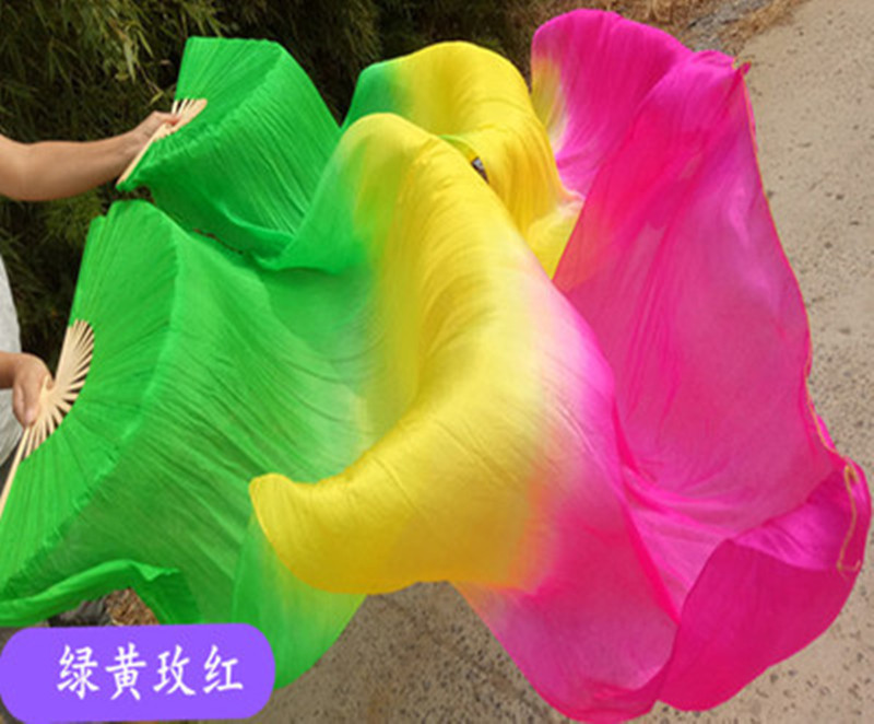 Silk Belly Dance Double Fan Colorful Long Silk Fan Lengthened Dance Long Fan Colorful Dance Fan Red Wish Dance Fan
