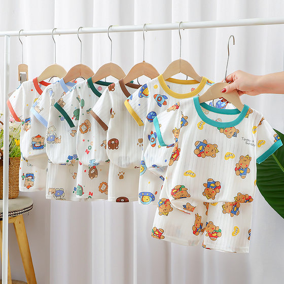 2024 Summer new children's clothing children's short-sleeved shorts suit boys and girls baby T-shirt boys and girls cotton wholesale