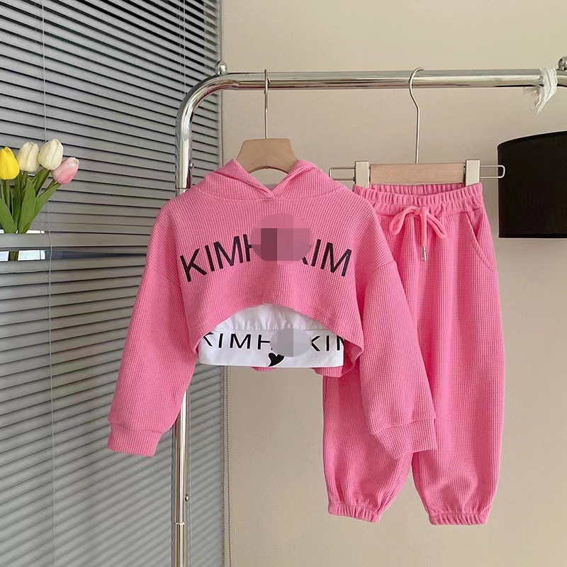 Foreign Trade Girls' Suit Spring and Autumn New Children's Long-sleeved Hooded Sweater Casual Pants Trendy Three-piece Suit