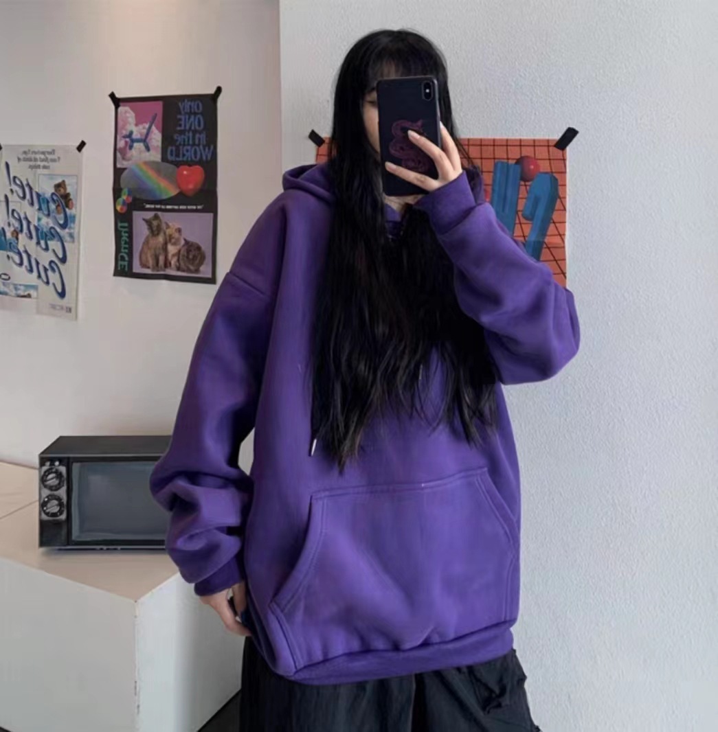 Autumn Sweater men's hooded trendy Hong Kong style loose student handsome velvet coat couple wear plus size color hoodie