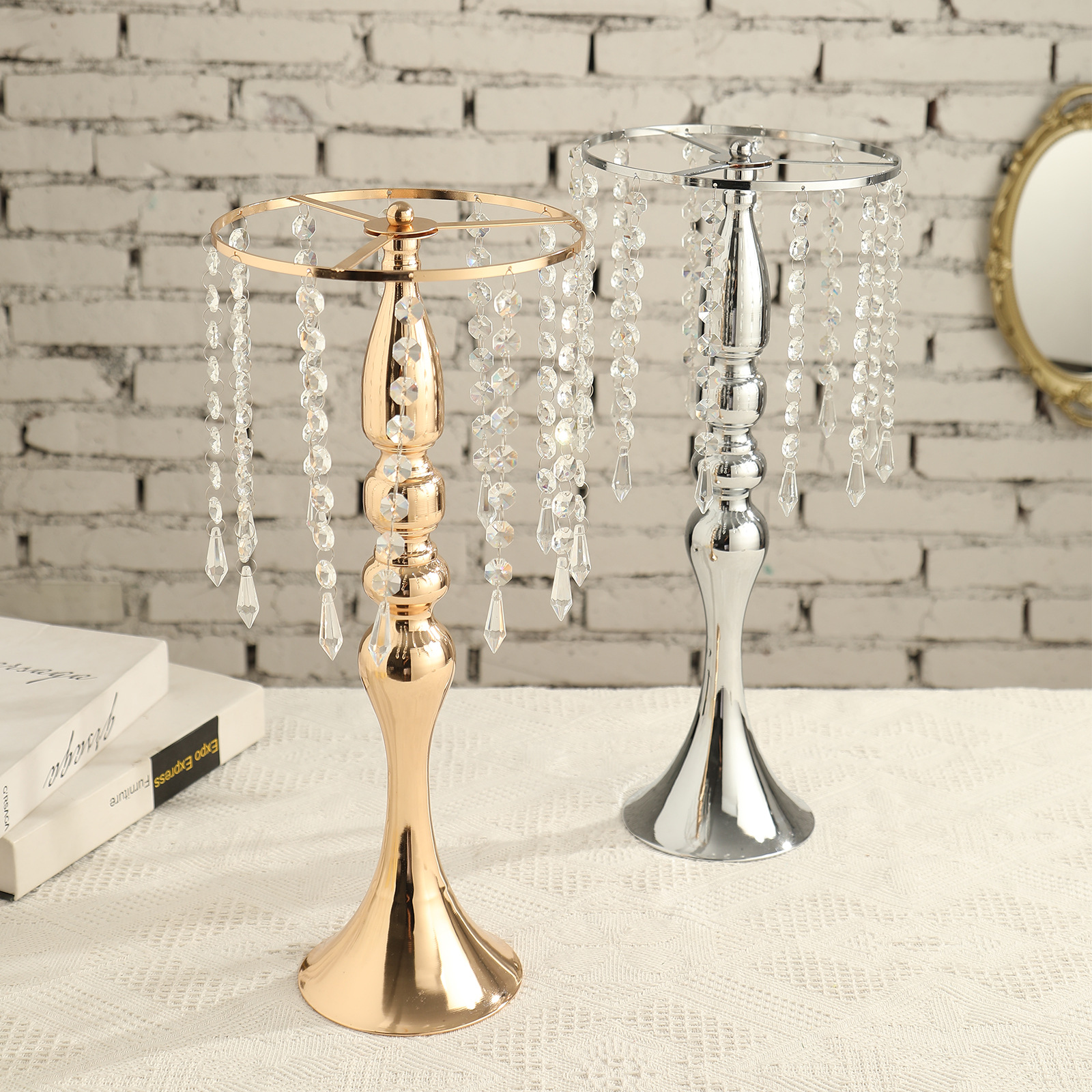 Mermaid Candlestick European Ironwork Wedding Flower Stand Flower Holder Gold and Silver Wedding Decorations Props