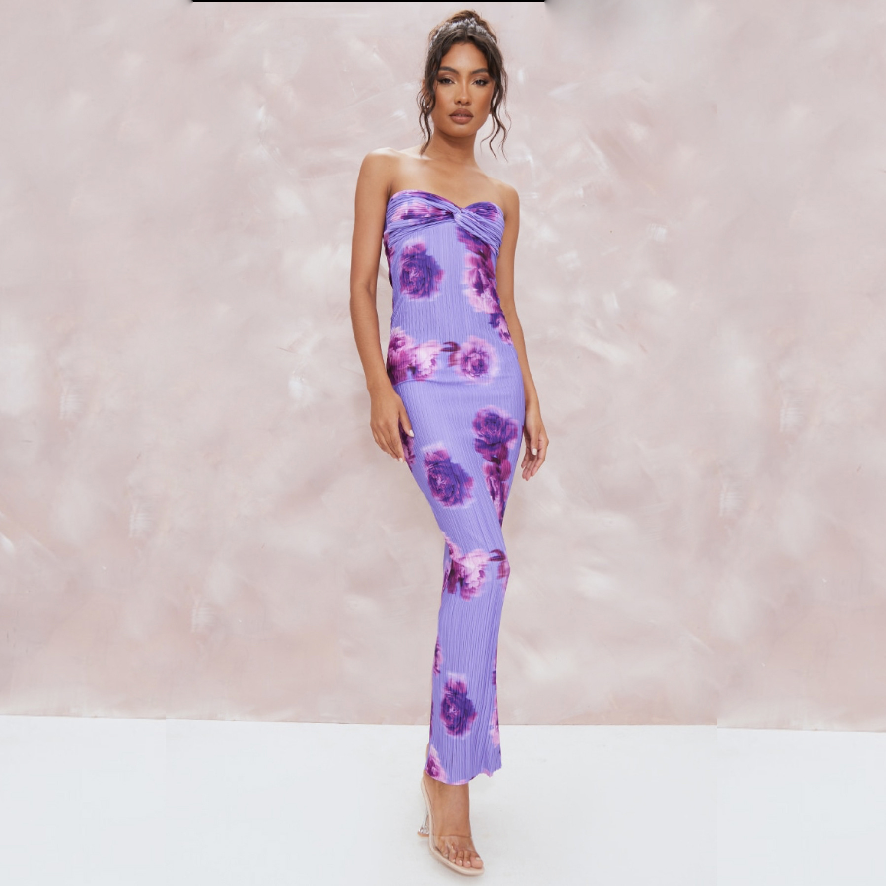 23 European and American Cross-border Amazon Explosions Strapless Backless Printed Pleated Slim-fit Slimming Women's Long Dress HY027B