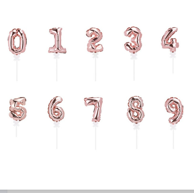 14cm digital aluminum film ball automatic inflatable ball birthday party cake flowers flag 0-9 cake decoration card