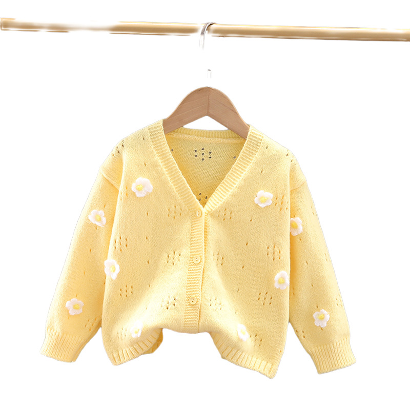 2024 autumn clothing girls' small and medium Children Baby Flower sweater cardigan children's sweater Western style children's clothing spring and autumn coat