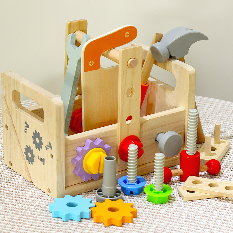 cpc Children's Wooden Portable Toolbox Play Toy Kindergarten Baby Early Education Screw Mother Repair Box