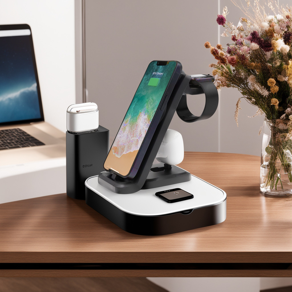 Three-in-one wireless charger 15W folding vertical stand desktop Max magnetic suction suitable for Apple mobile phone watch